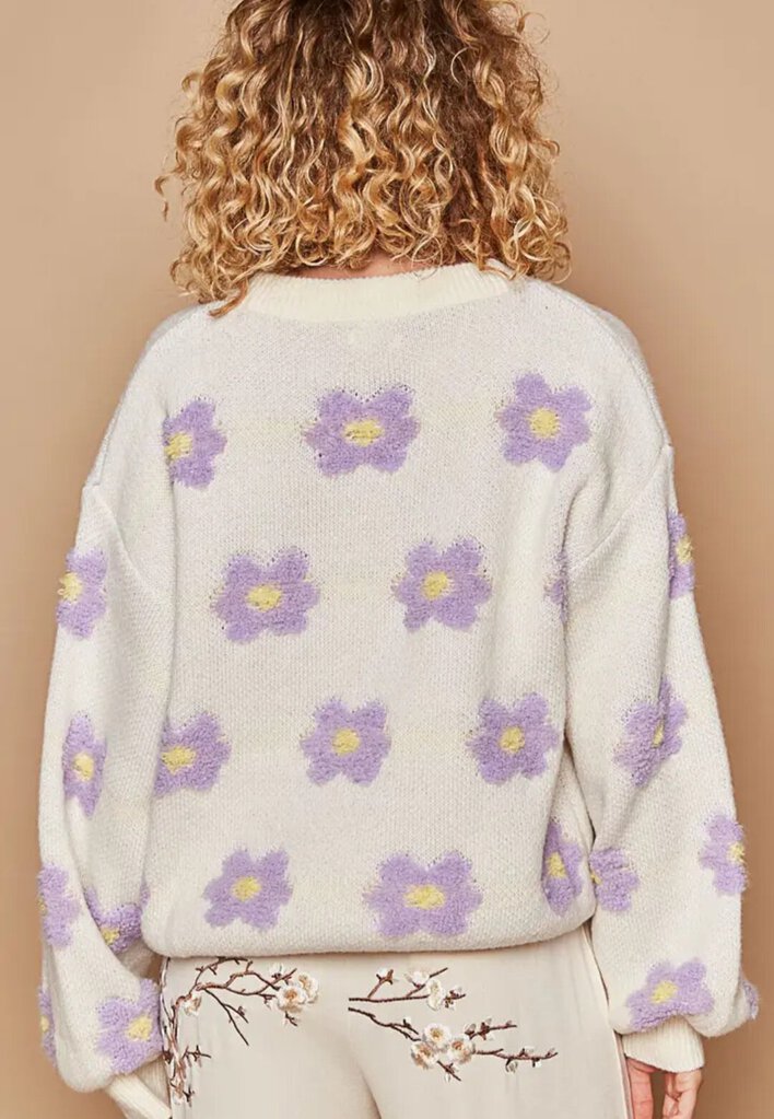 Round Neck Daisy Print Sweater