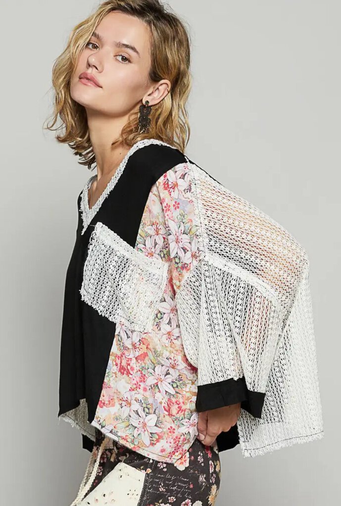 Floral Print Crochet Knit Top