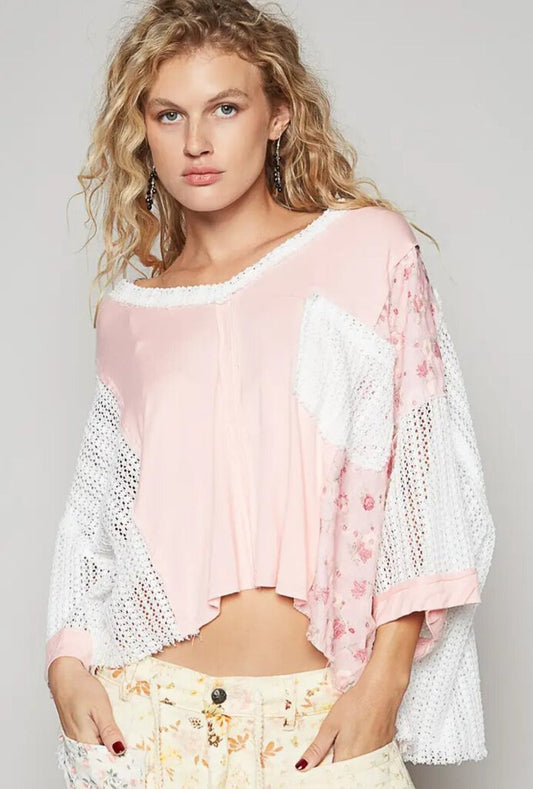 Floral Print Crochet Knit Top