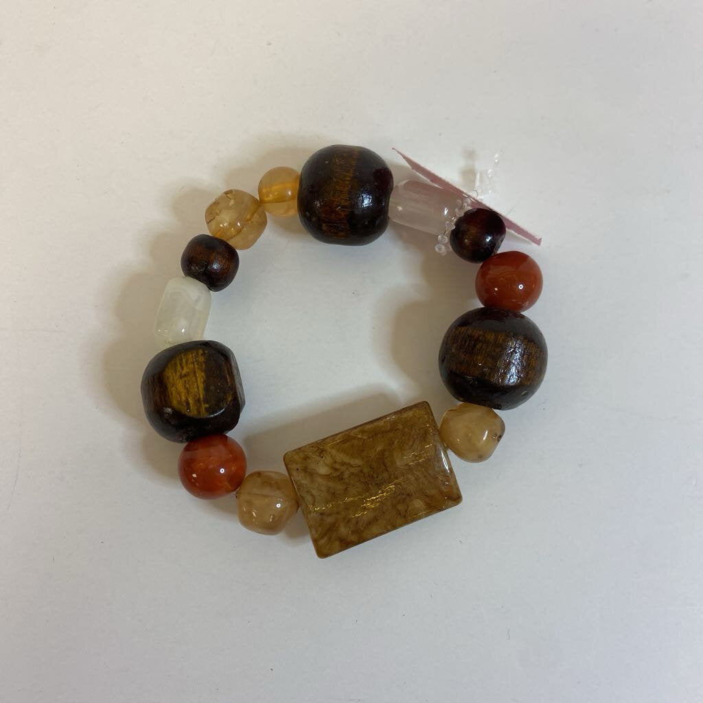 Wood/Plastic Bead Stretch Bracelet