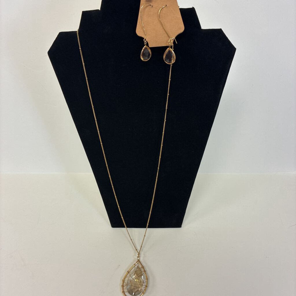 Teardrop Crystal Wire Necklace/ER Set