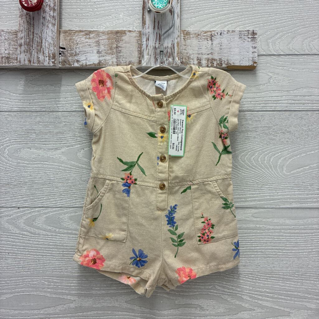 Girls Linen Blend Floral Romper