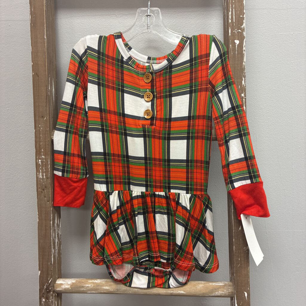 Girls Plaid L/S Dress Twirl Romper