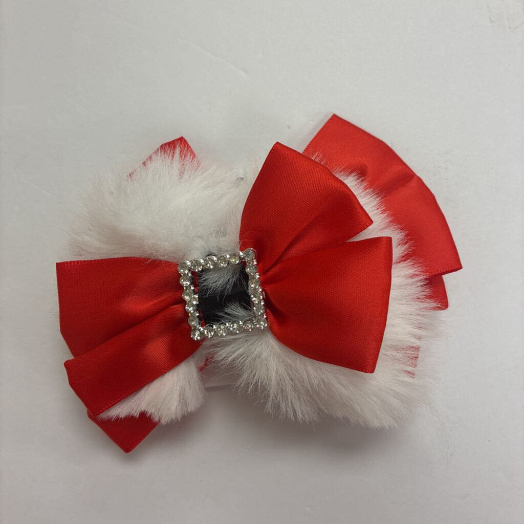 Girls Faux Fur Santa Hair Bow