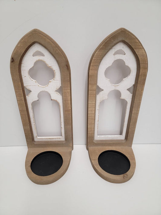 Set of 2 Wooden Candle Sconces