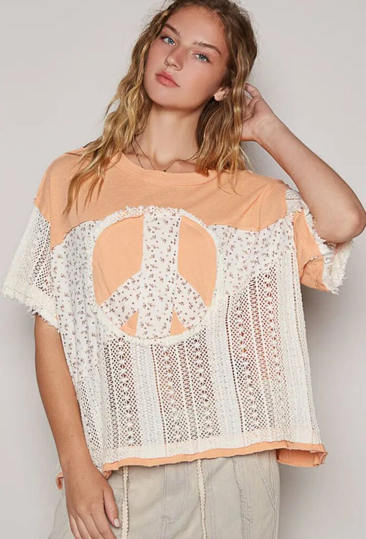 Round Neck Crochet Peace Sign Top