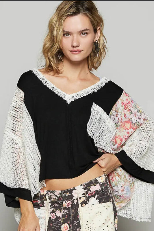 Floral Print Crochet Knit Top