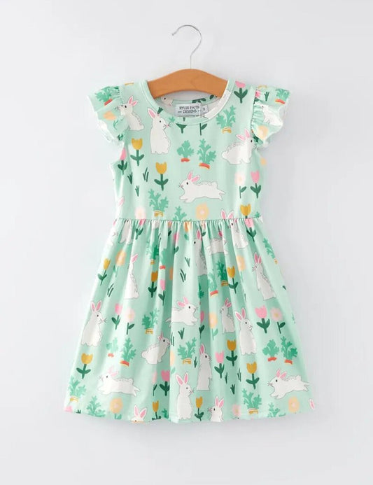 Tulip Bunny Print Fly Sleeve Dress