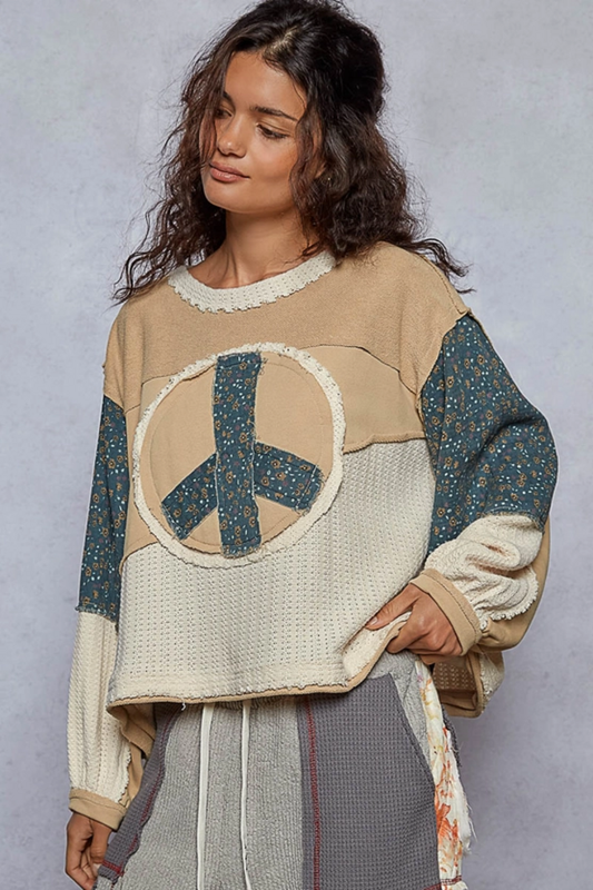 Cut Sew Peace Emblem L/S Knit Shirt