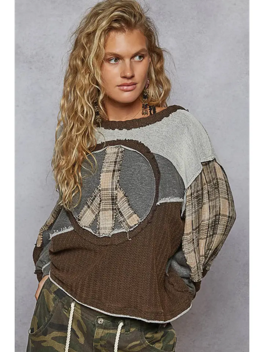 Cut Sew Peace Emblem L/S Knit Shirt