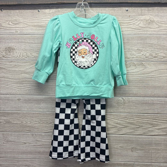Girls 2pc Plaid Holly Jolly Bell Pant Set