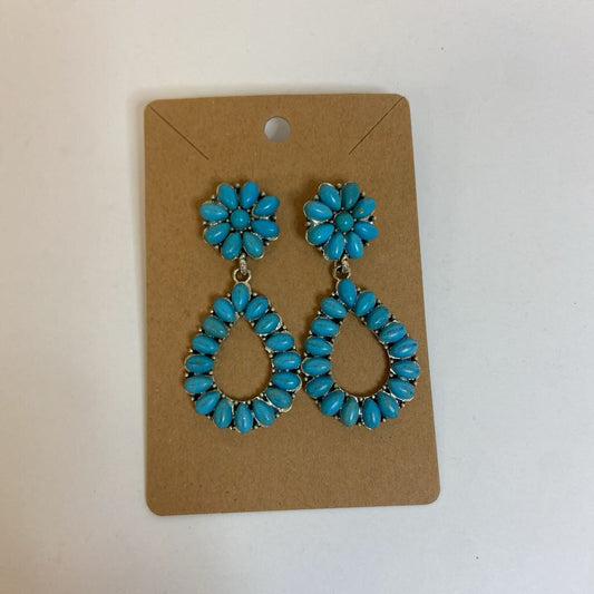 Turquoise Stone Flower Drop Earrings