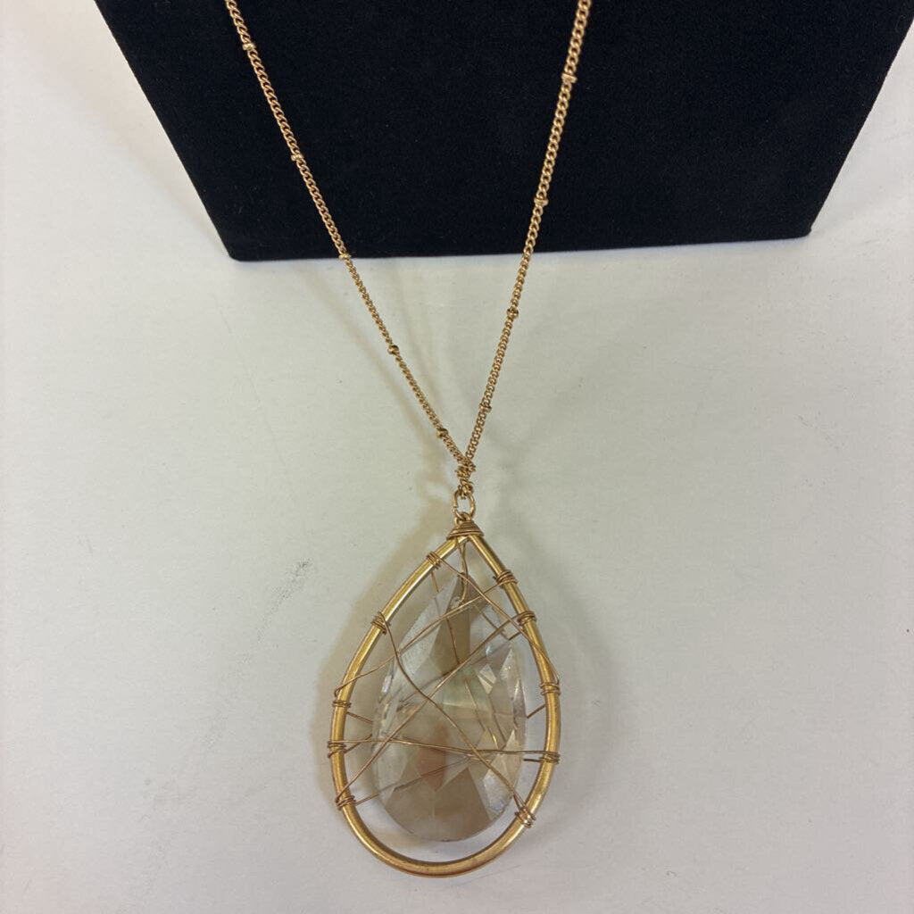 Teardrop Crystal Wire Necklace/ER Set