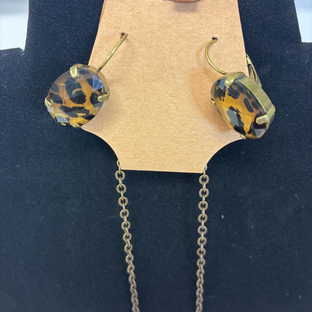 Leopard Stone Necklace/ER Set