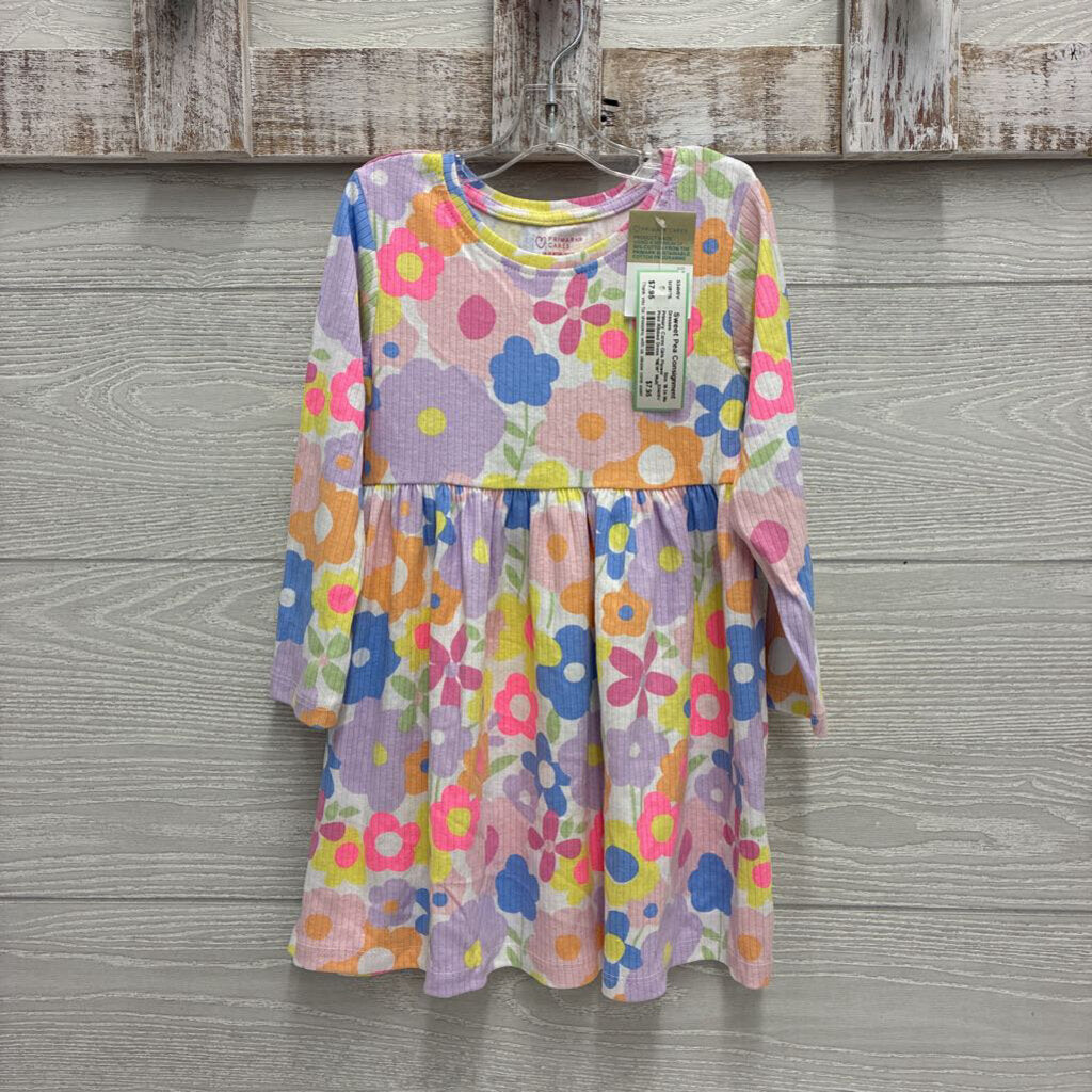 Girls Flower Print Ribbed Dress *NEW*