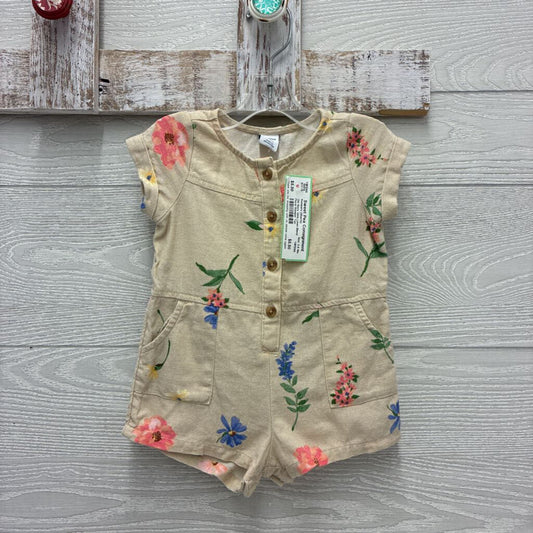 Girls Linen Blend Floral Romper