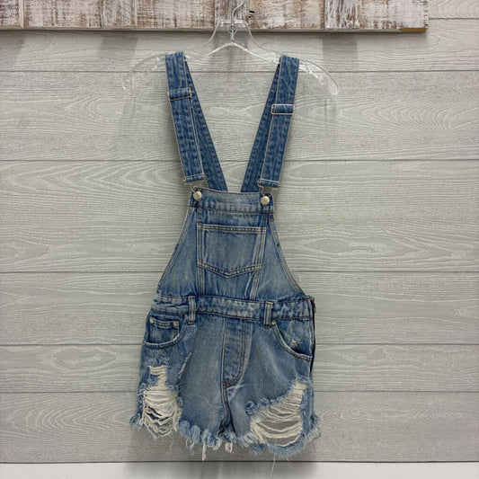 Juniors Distressed Shortalls Romper