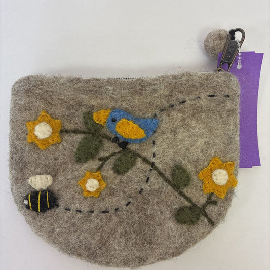 Wool Bird/Bee Zip Pouch