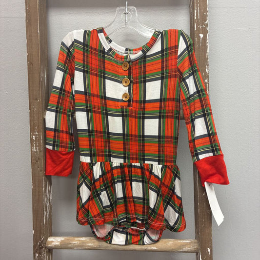 Girls Plaid L/S Dress Twirl Romper